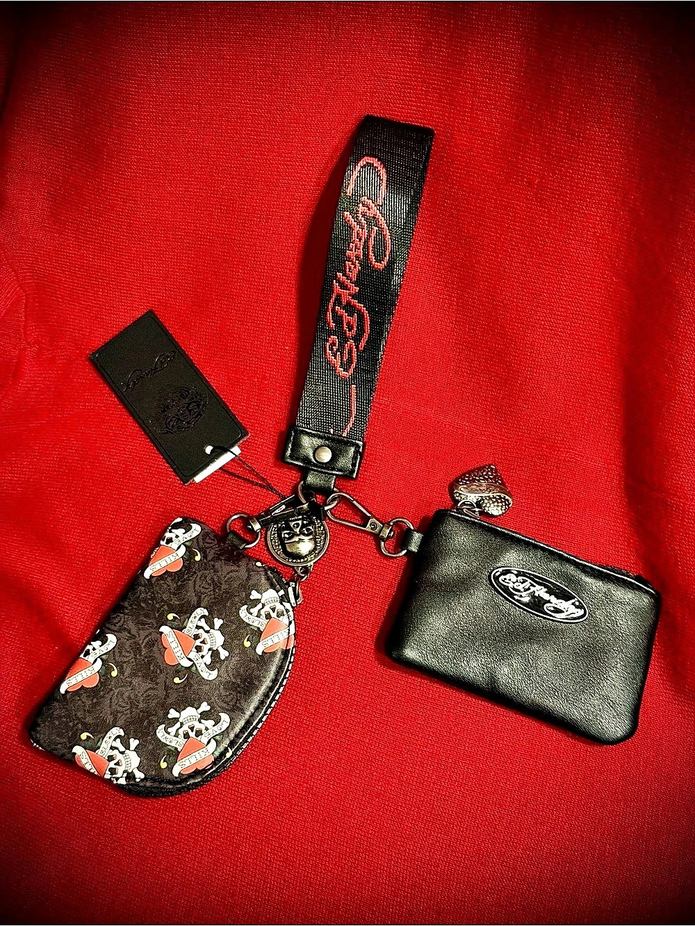 Ed Hardy Black & Red Women's Keychain Wristlet Set.